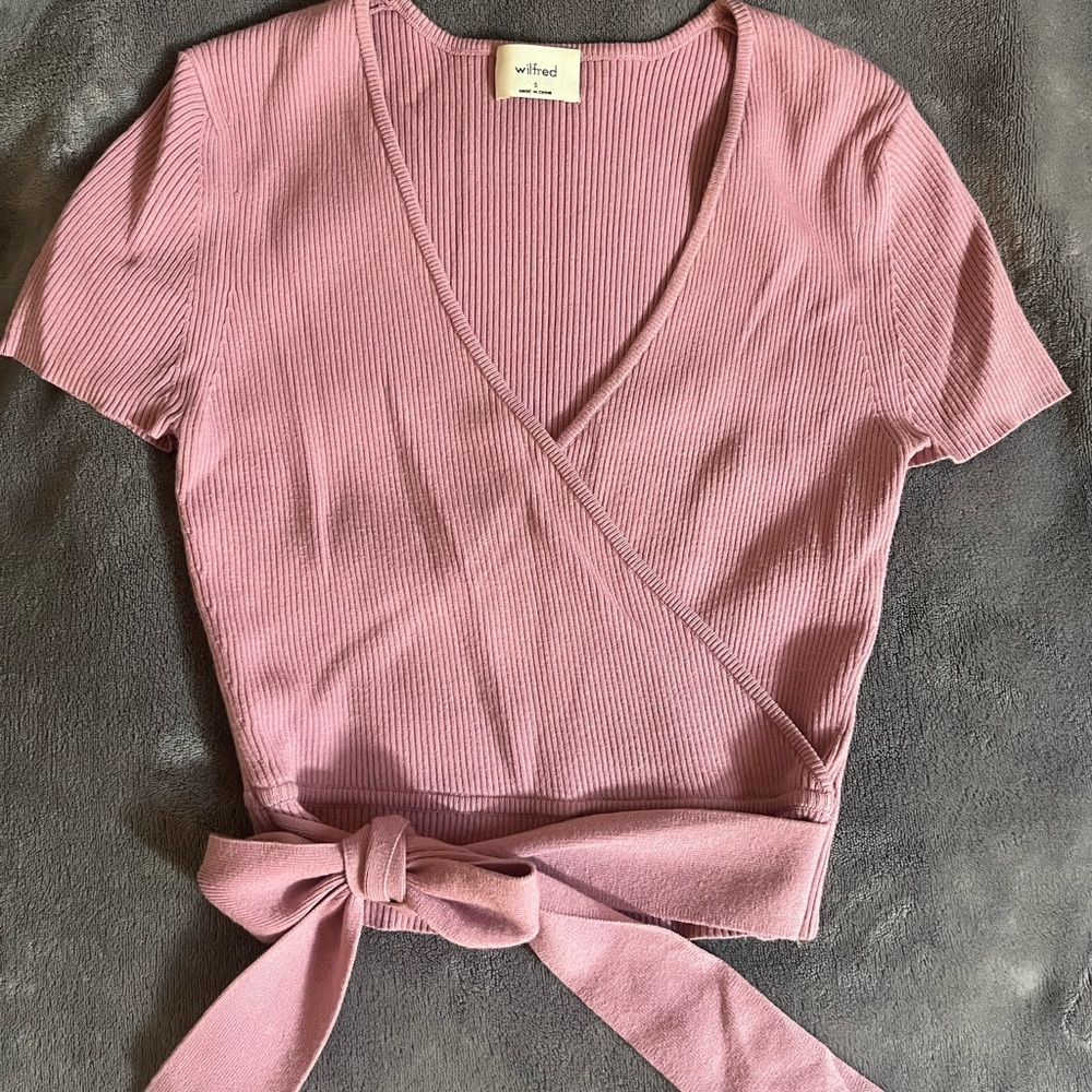 Aritzia Wilfred Pink Ribbed Wrap Blouse - Picture 1 of 3